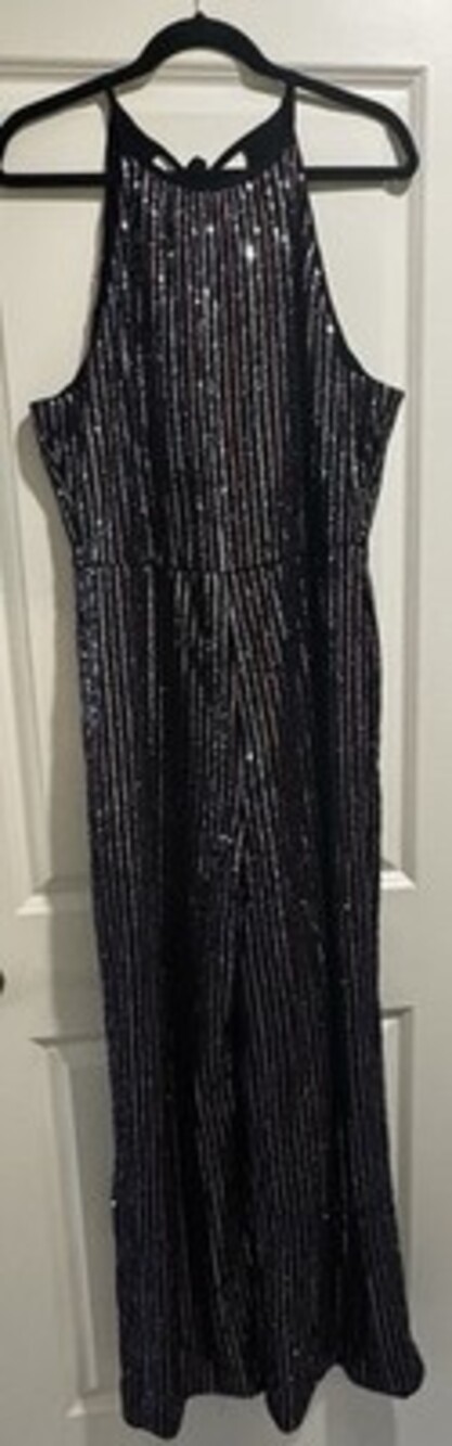 Anthropologie x Maeve Black Sparkle Disco Halter Wide Leg Jumpsuit 14